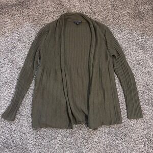 Eileen Fisher Cardigan Olive Green 100% Wool Open Front Long Sleeve Women PM